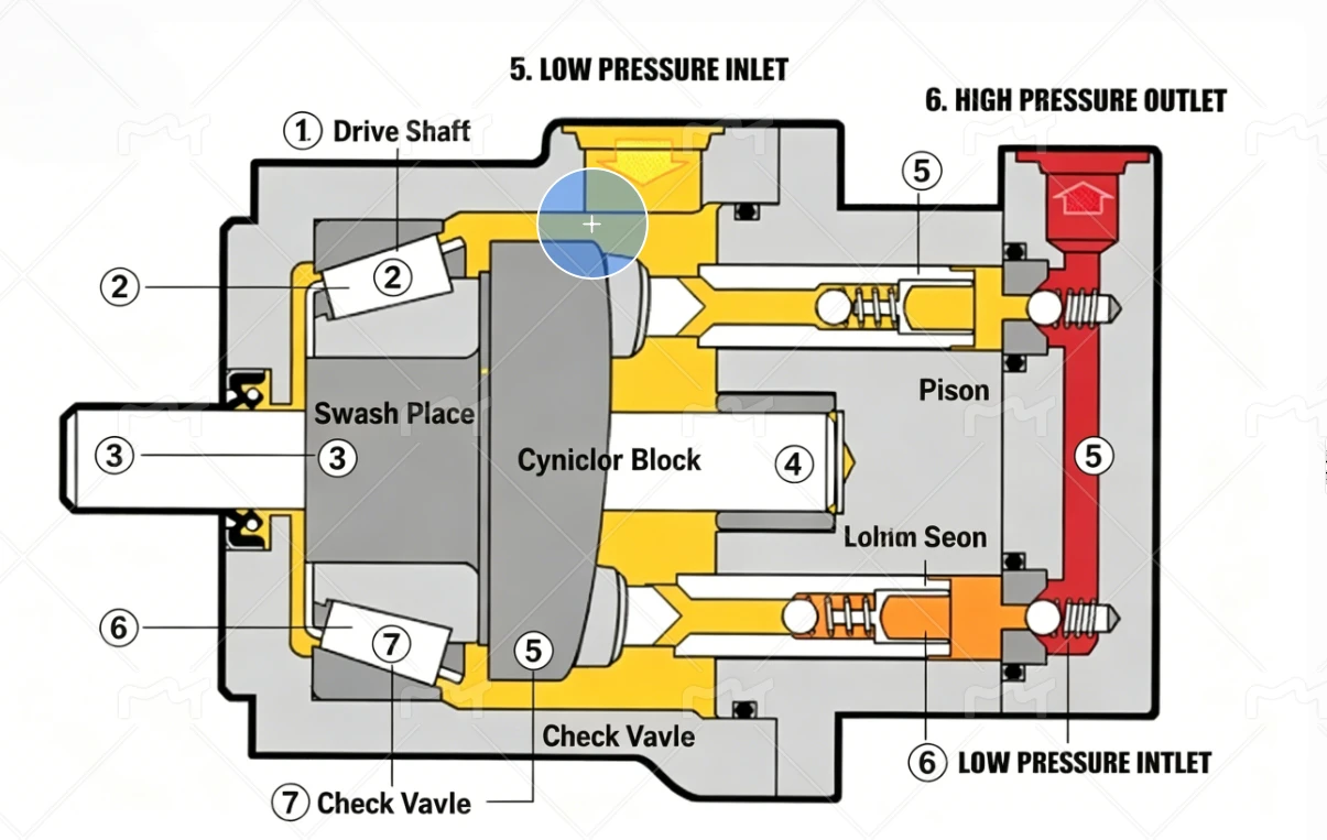 Schematic diagram of the working principle of the axial piston pump Schematic diagram of the working principle of the axial piston pump