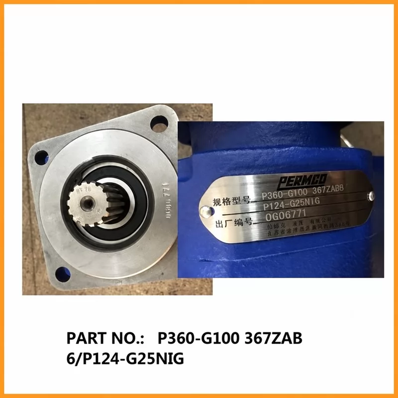 11C0317 tandem pump splined shaft flange and P360 P124 nameplate reference close-up