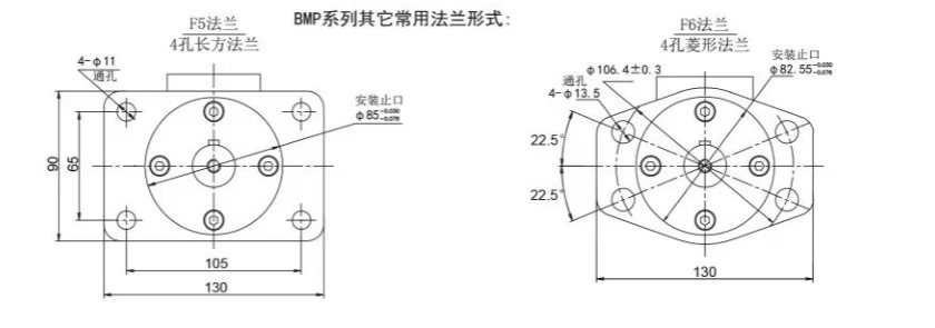 BMP orbital hydraulic motor F1-F6 mounting flange dimensions - catalogue drawing, mm