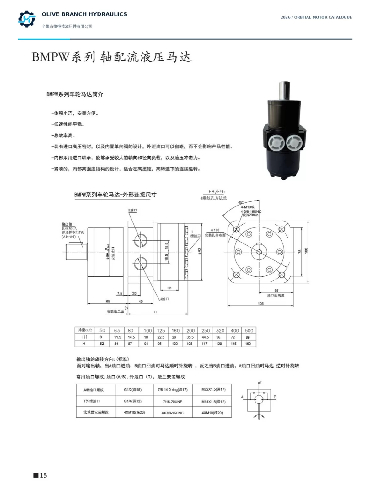 BMPW F8 F9 wheel mounting and port dimensions - original catalogue drawing, mm