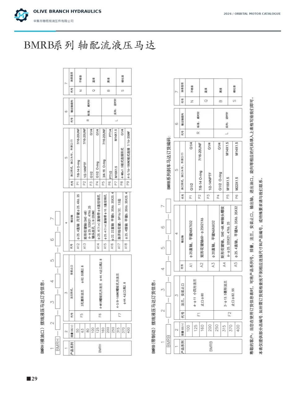 BMRB brake motor ordering codes in lower chart; upper BMRH chart is separate - catalogue page 29