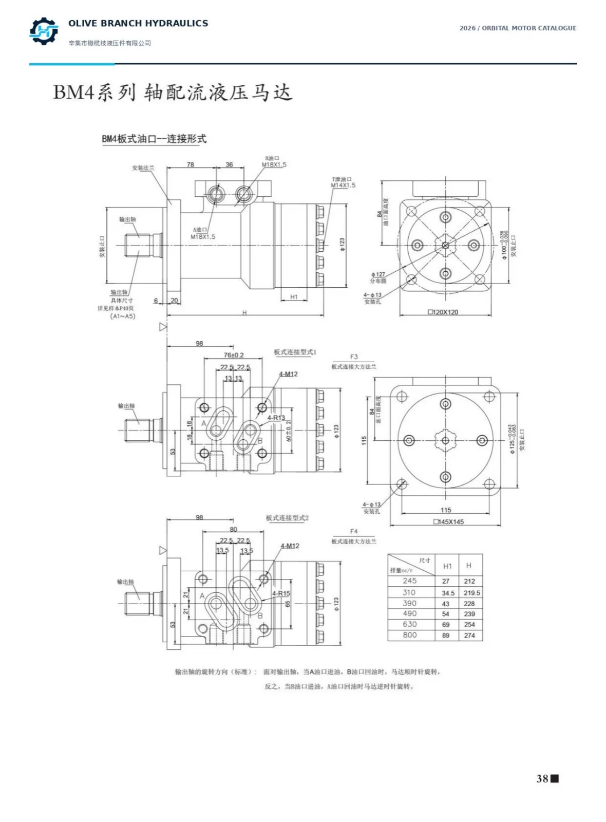 BM4 plate-port installation geometries and flange drawings, catalogue page38