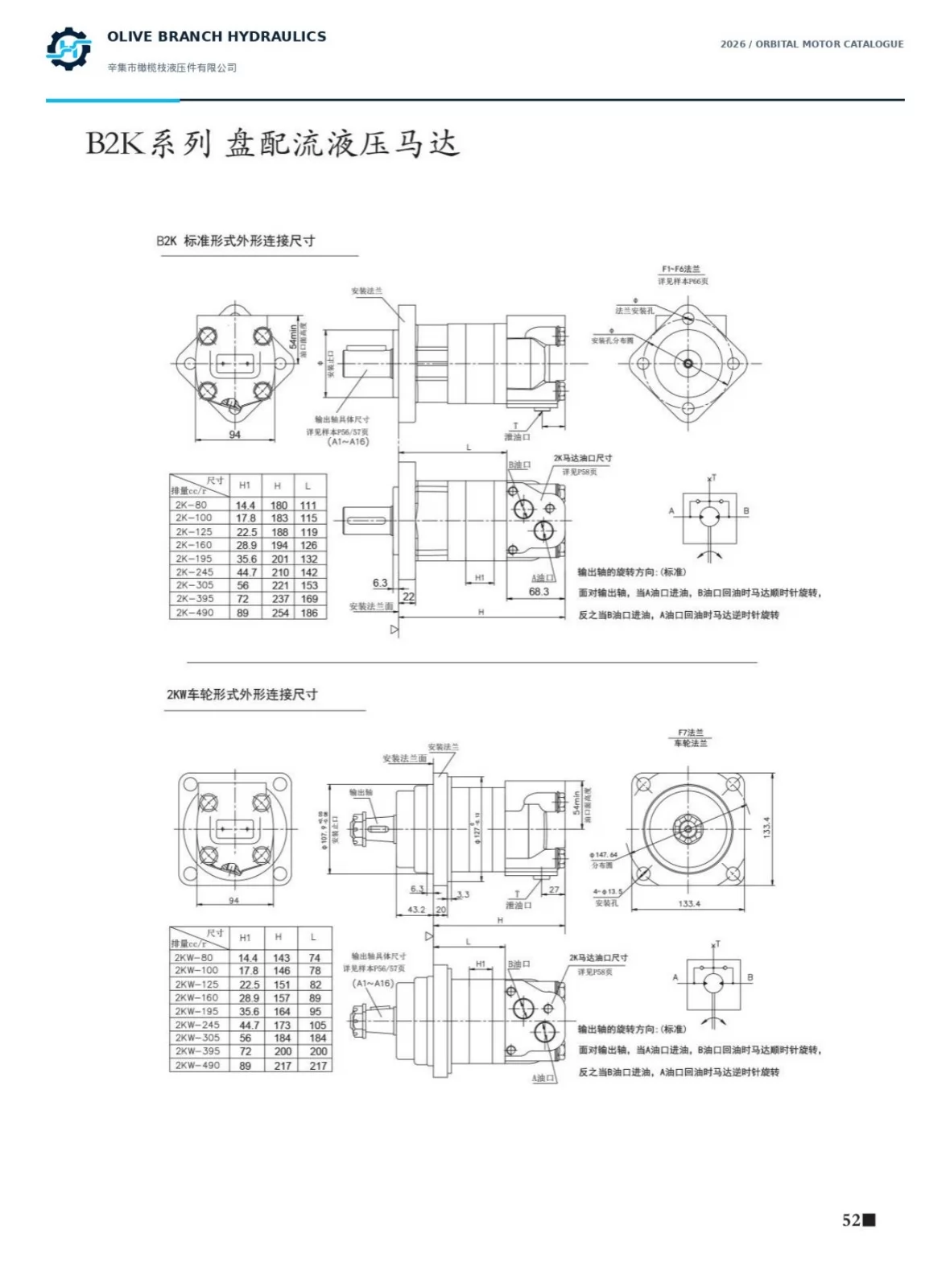 B2K standard and 2KW wheel motor installation drawing P52