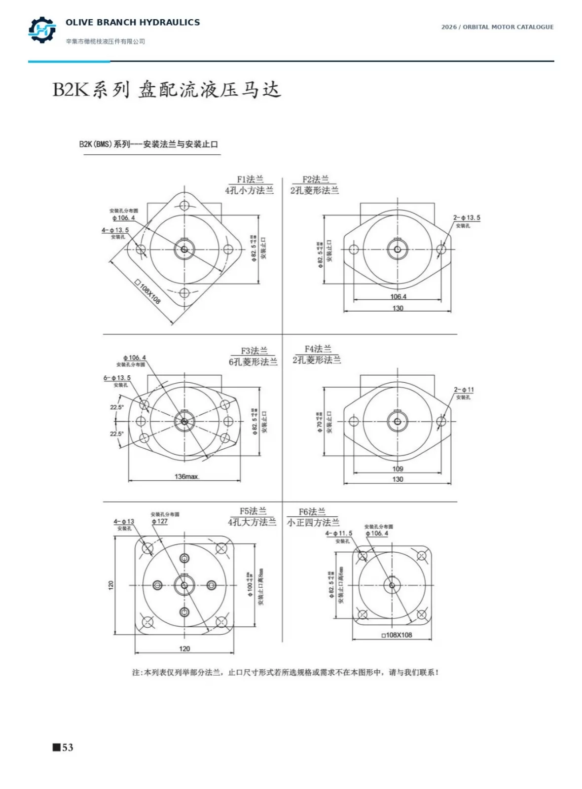 B2K standard mounting flange options F1 to F6, P53