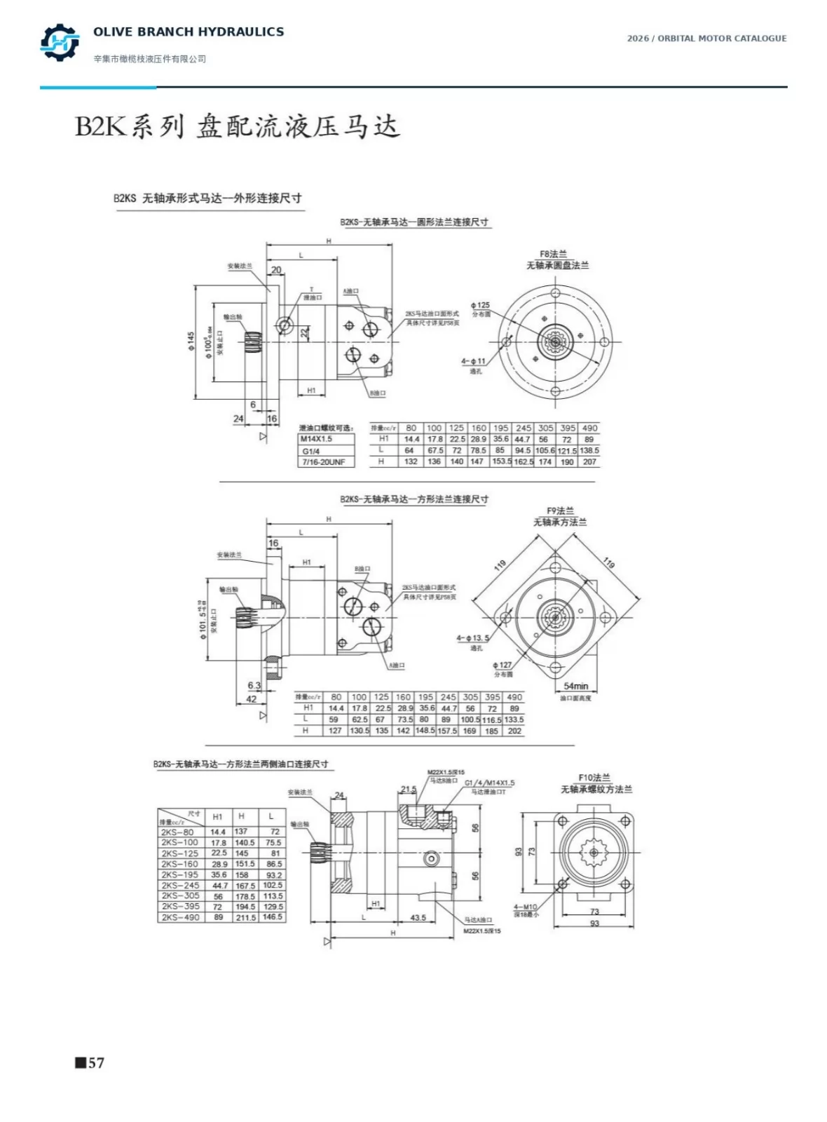 B2K 2KS bearingless installation and flange drawings, P57
