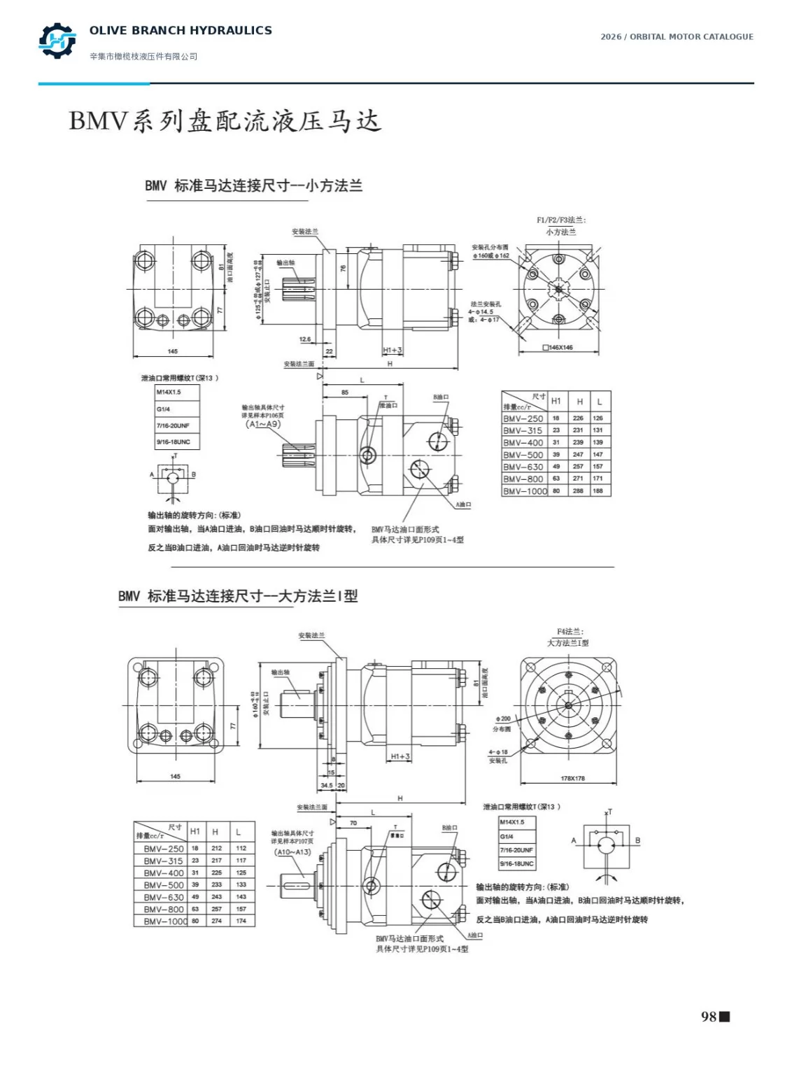 BMV catalogue P98 small square F1 F2 F3 and large square F4 dimensions; F1 pilot conflicts with order table