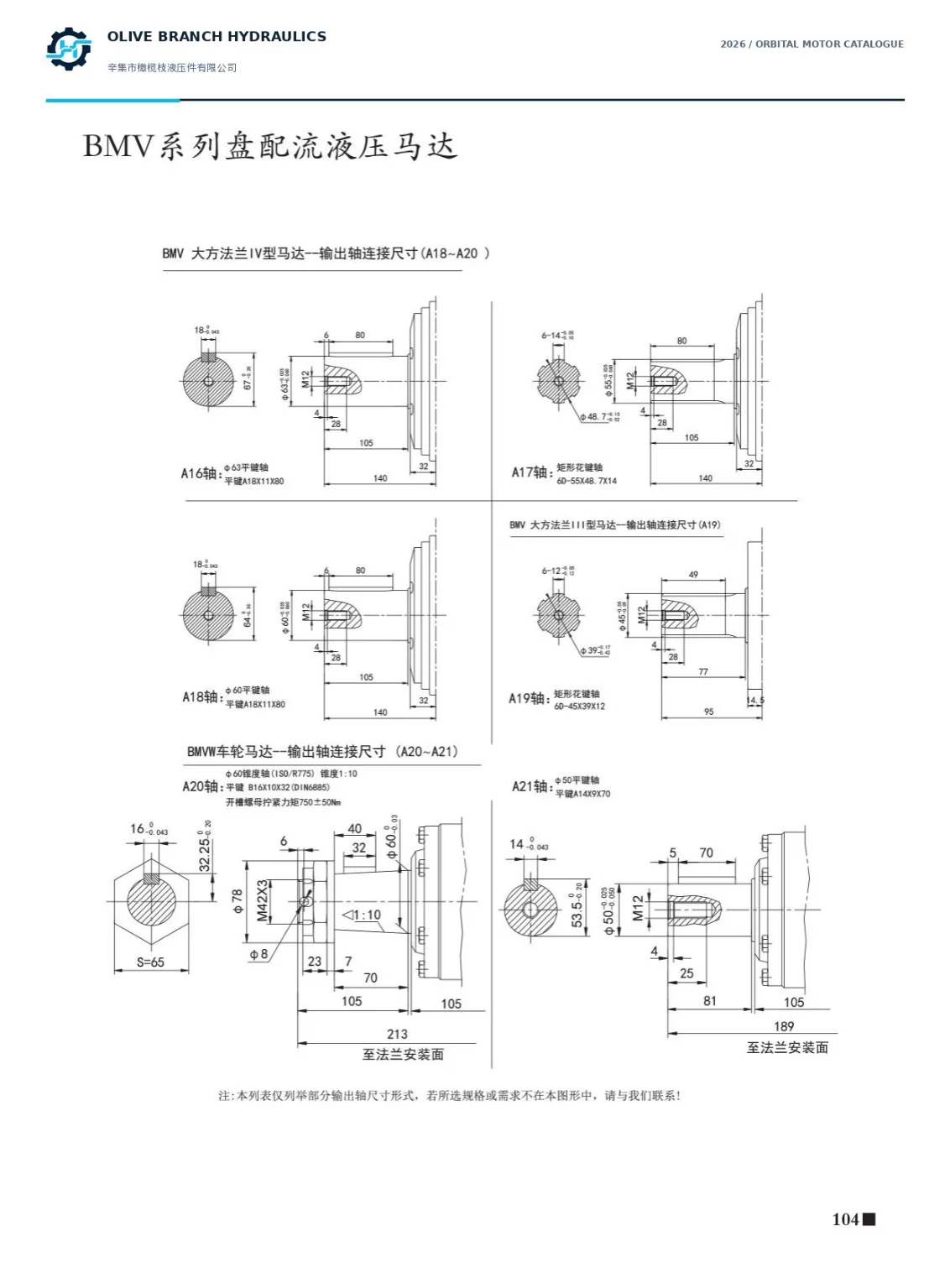 BMV catalogue P104 A16 to A21 larger and wheel shafts; 750 plus minus 50 Nm applies to A20 shaft nut only
