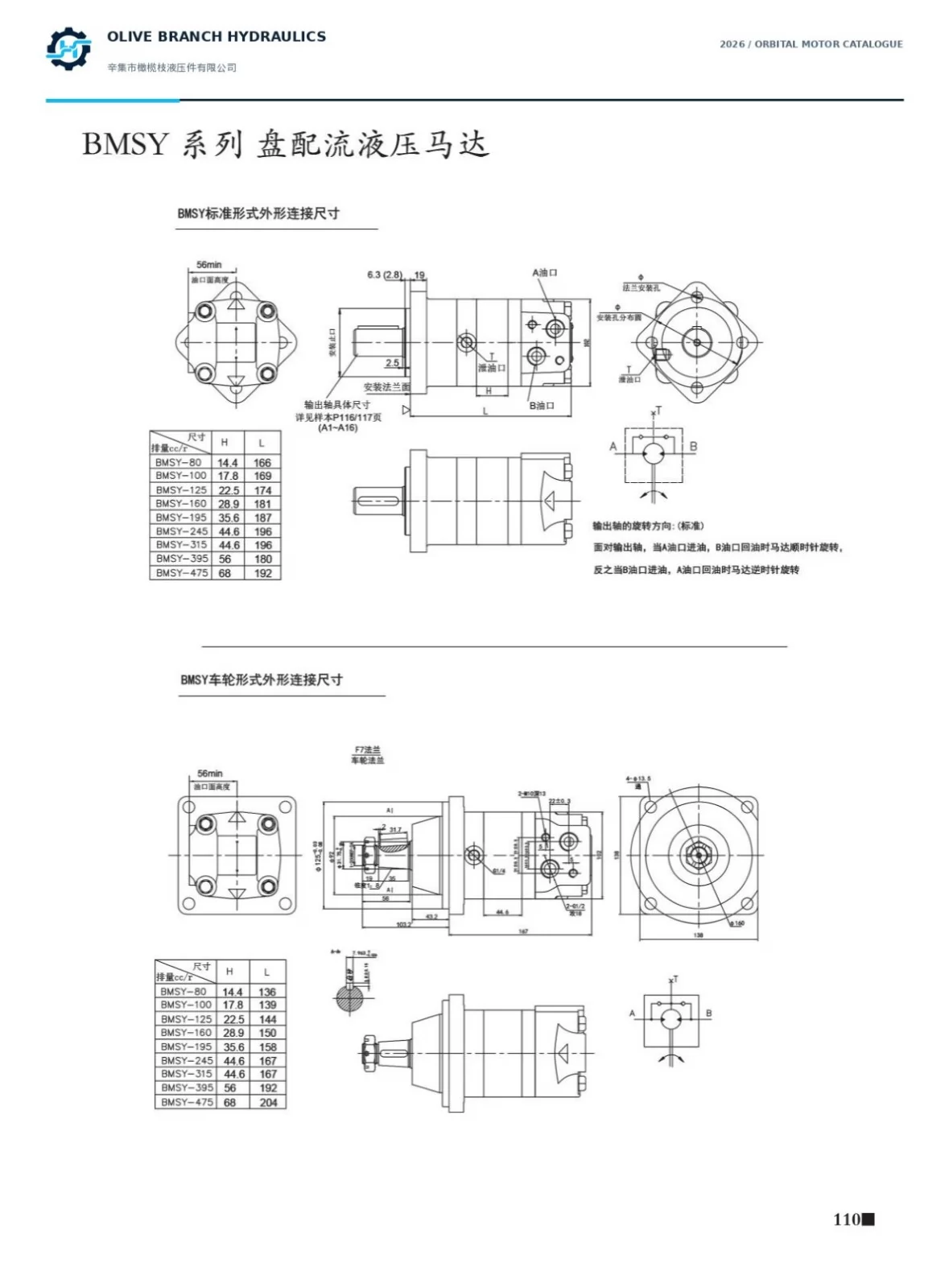 BMSY catalogue P110 standard and wheel mounting dimensions with printed 315 and 475 labels, not verified equivalents to 305 and 490