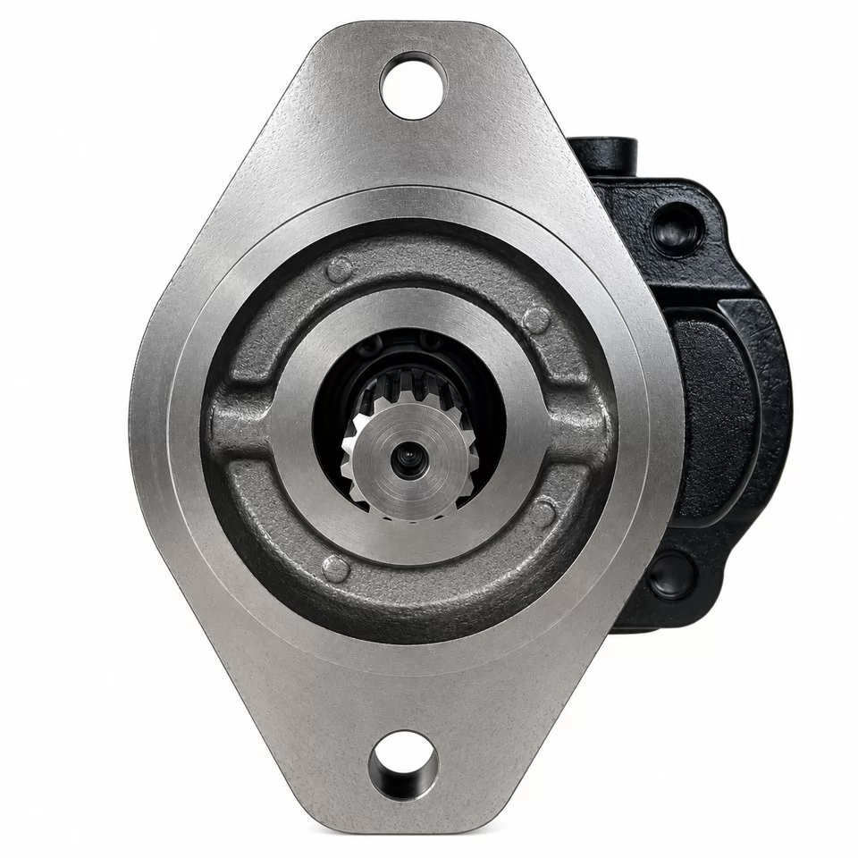332/F9031 splined shaft and two-hole oval mounting flange front view