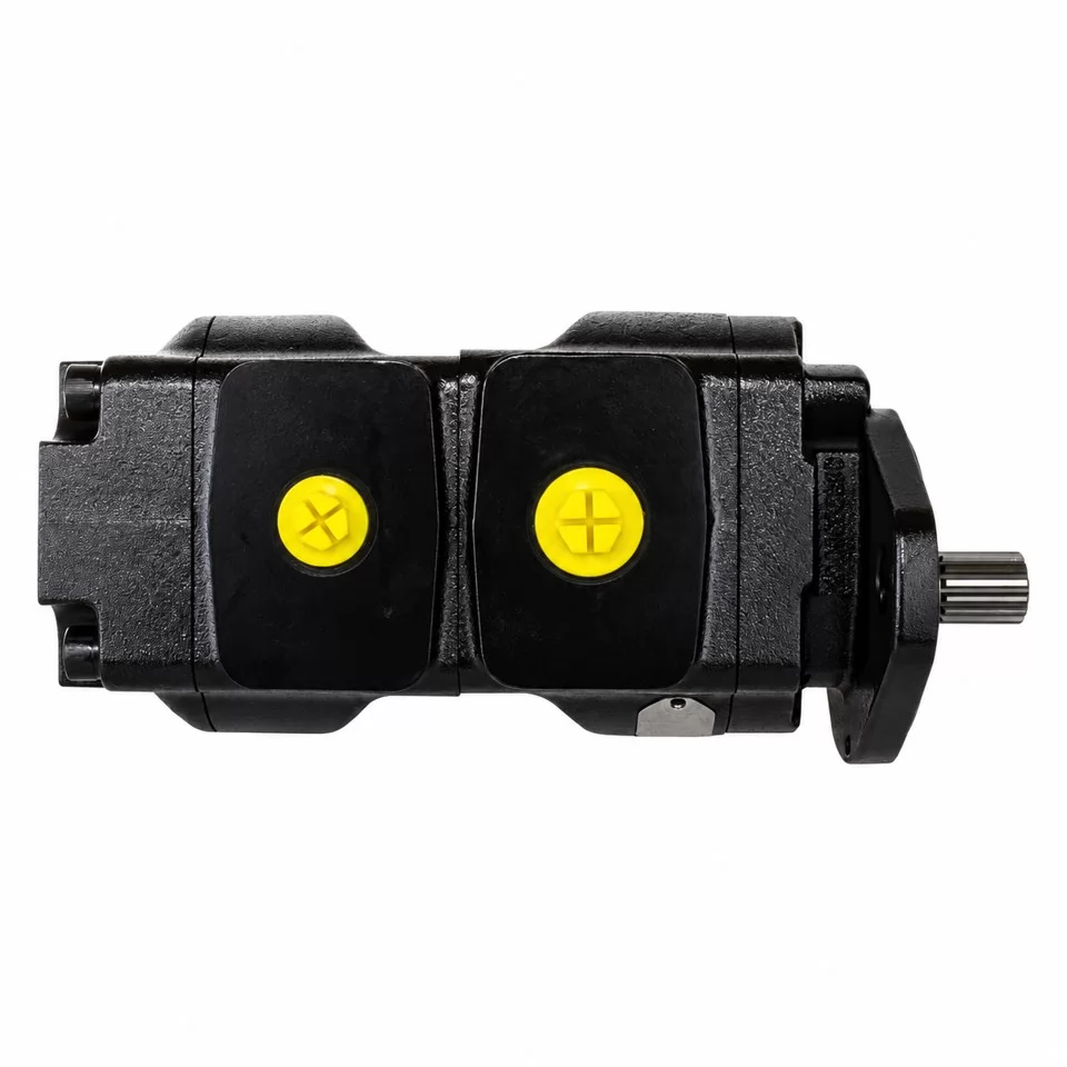 20/925341 twin hydraulic pump two yellow-capped opposite ports