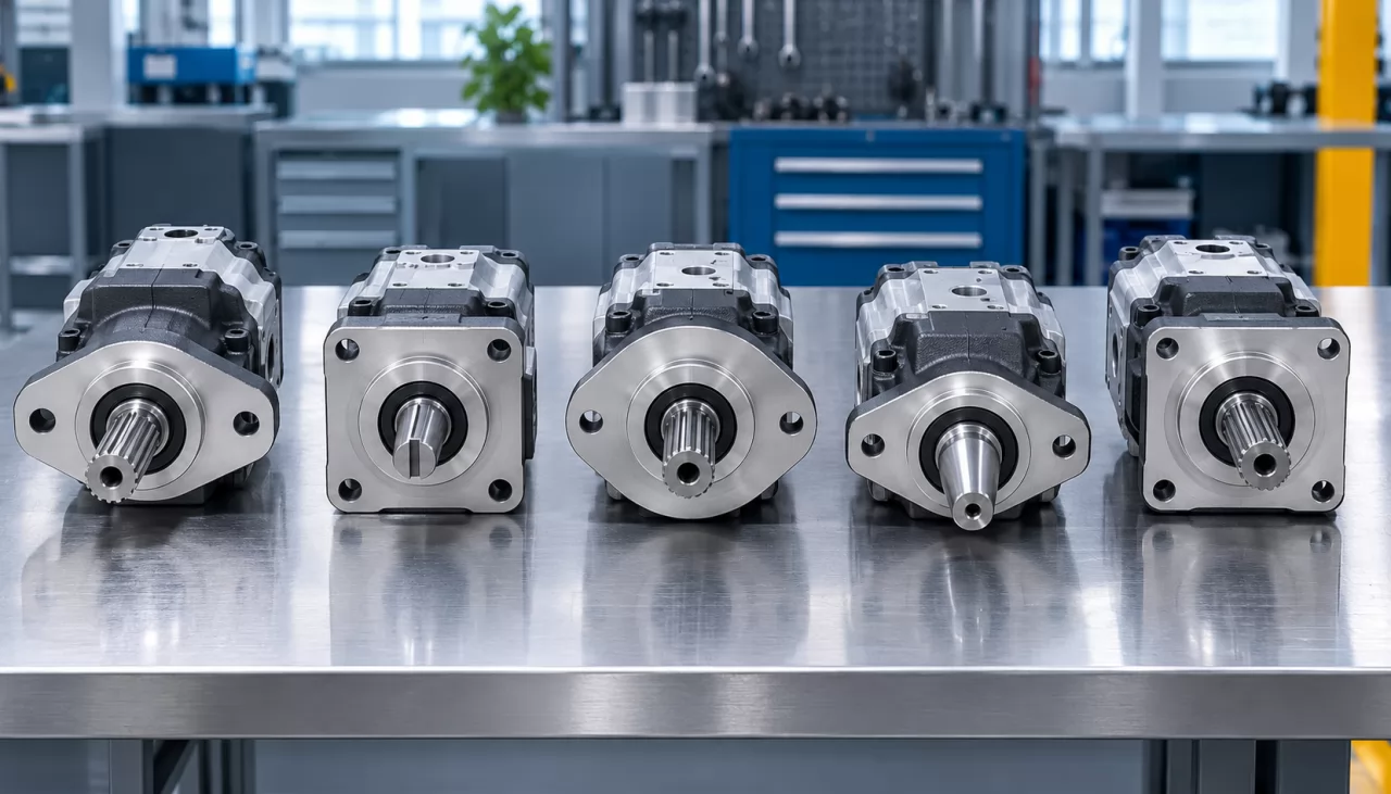 Gear pumps with different mounting flanges and splined, keyed and tapered shafts