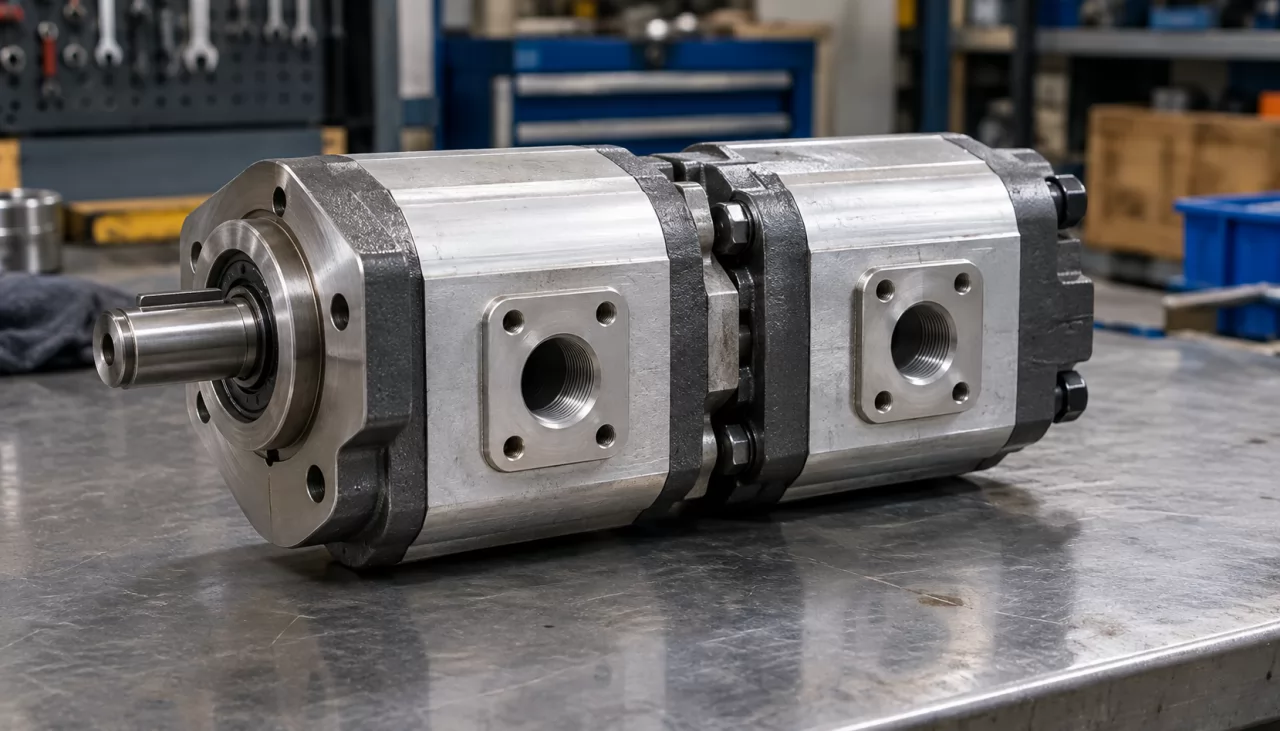 product-1280-731 Two-section tandem hydraulic gear pump with one input shaft and separate ports